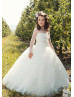 Sheer Long Sleeves Lace Tulle Corset Back Floor Length Flower Girl Dress